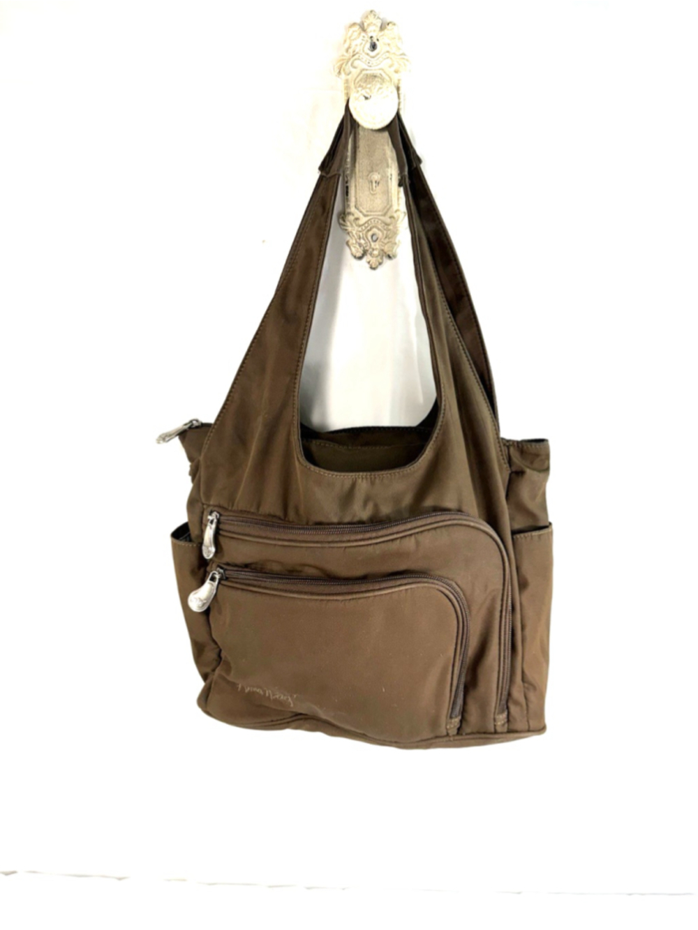 Ameribag Brown Nylon Multi Pocket Shoulder Bag Healthy Back Nylon bucket bag